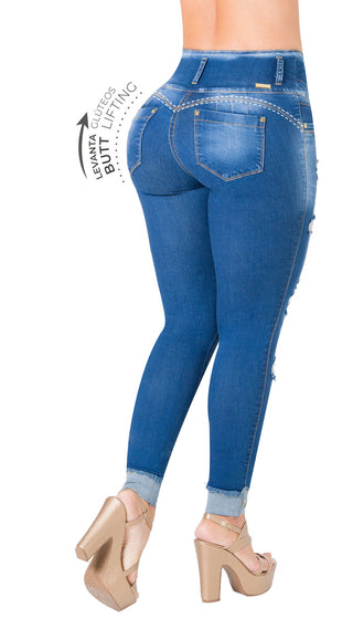 Jean Skinny Tiro Alto con Rotos Area 7 40730DPAT-B - Azul Oscuro