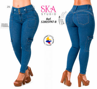 Jean Cargo Levantacola de Tiro Alto 52805PAT-B - Azul