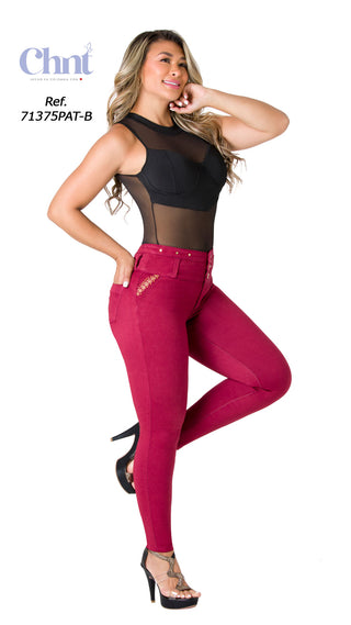 Jean Skinny con Diseño de Bordado Chnt 71375PAT-B - Vinotinto