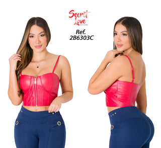 Crop Top Cuero Sintetico 2B6303C - Rojo