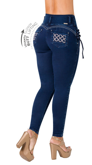 Jean Tiro Alto con Detalles de Ajuste Lateral Area 7 40726PAP-B - Azul Oscuro