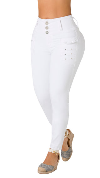 Jean LevantaCola Skinny CHNT 71357PAT-N - Blanco