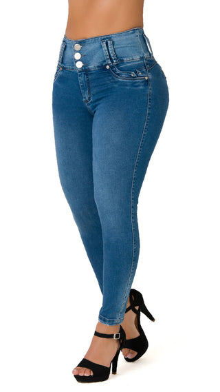 Fuentes Jeans Skinny Levanta Cola Tiro Alto 70137PAT-R - Azul Medio