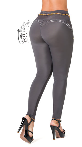 Legging Levantacola con Faja y Cadena Decorativa Chnt 7L943BPCP-N - Gris
