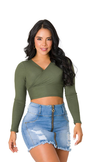 Crop Top Manga Larga 4B6141C - Verde