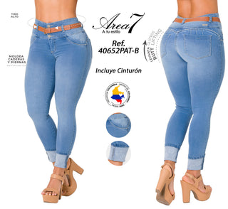 Jean Levanta Cola Skinny Area7 40652PAT-B - Azul Medio