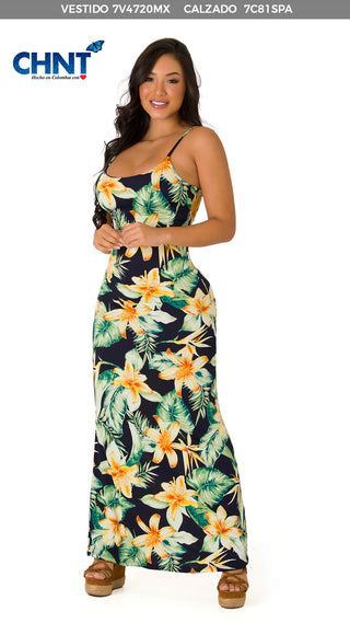 Vestido Maxi Con Estampado De Flores 7V4720MX - Estampado