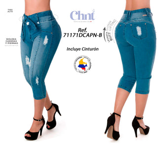  Capris Levantacola Tiro Alto Desgastado 71171DCAPN-B - Azul Claro