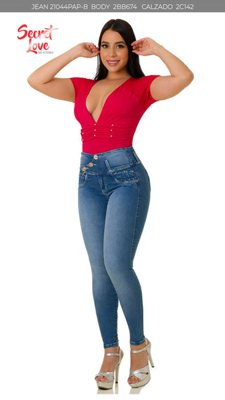 Florance Jeans Levantacola Bota Skinny 21044PAP-B - Azul Medio