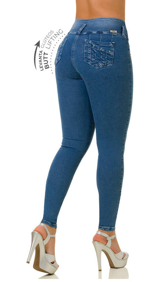 Florance Jeans Levantacola Bota Skinny 21044PAP-B - Azul Medio