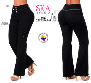 Jeans Bota Recta Pretina Ancha 52775PAR-B - Negro