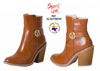 Botines Tacón Ancho con Hebilla Decorativa 2C2079BTM - Miel