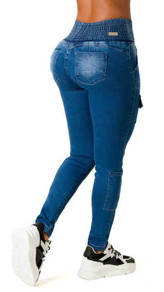 Hillary Jeans Levanta Cola Skinny Estilo Cargo 52406PEP-B - Azul Medio