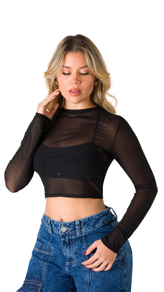 Crop Top Mesh 7B6321C - Negro
