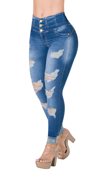 Jean Skinny Tiro Alto con Rotos Area 7 40730DPAT-B - Azul Oscuro