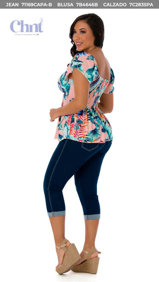  Capris Levantacola Tiro Alto Con Dobladillo 71169CAPA-B - Azul Oscuro