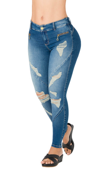 Jean Levanta Cola Skinny Destroyer Ska 52588DPDT-N - Azul Medio