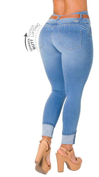 Jean Levanta Cola Skinny Area7 40652PAT-B - Azul Medio