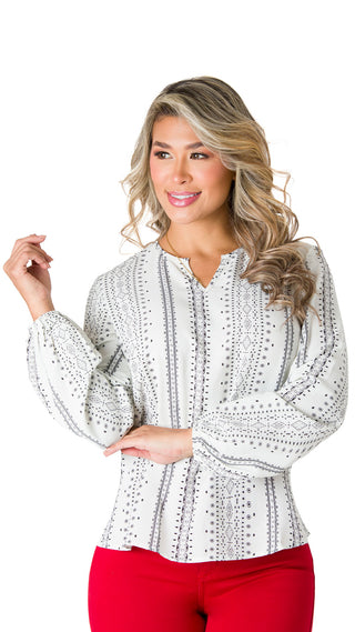 Camisa Manga Larga Cuello en V 5B6201B - Estampado