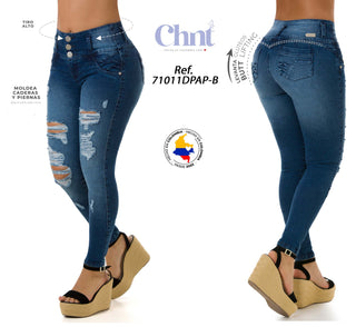 Gentrina Jeans Levantacola Bota Skinny 71011DPAP-B - Azul Oscuro