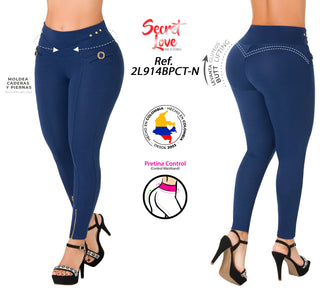 Leggings LevantaCola Con Faja Interna 2L914BPCT-N - Azul
