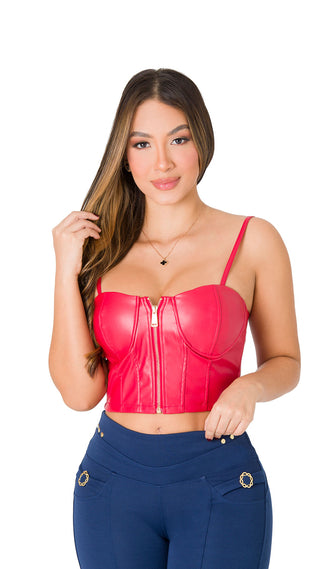 Crop Top Cuero Sintetico 2B6303C - Rojo