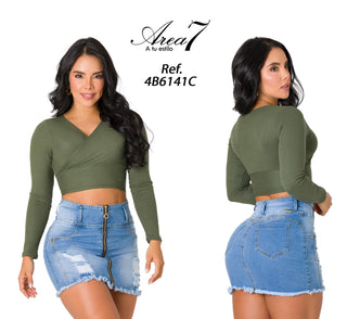 Crop Top Manga Larga 4B6141C - Verde