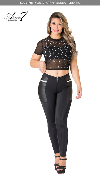Crop Top En Mesh 4B6417C - Negro