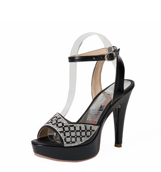 Sandalia de Tacon Alto con Detalles en Pedreria 2C1969STA - Negro