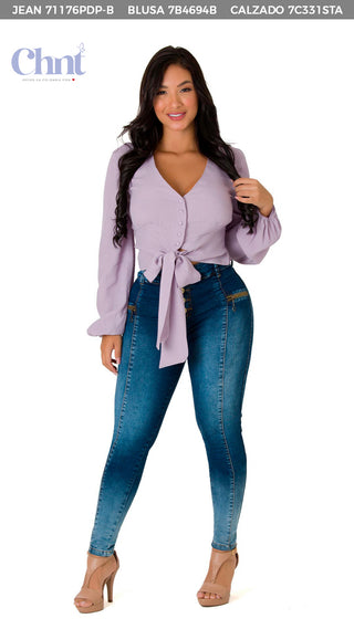 Blusa Escote En V Y Amarre 7B4694B - Lila