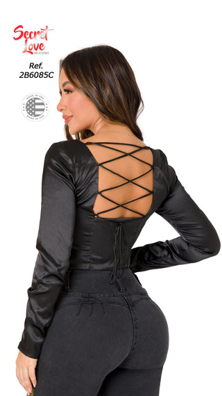 Crop Top Manga Larga 2B6085C - Negro