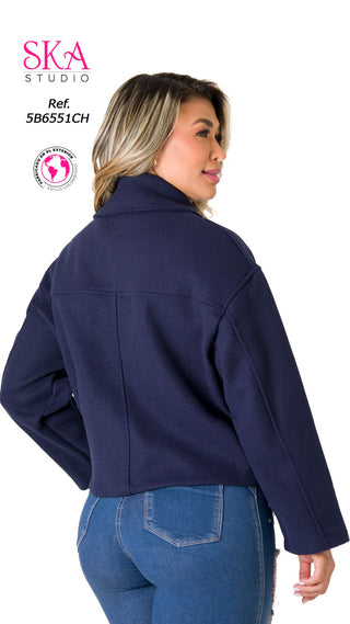 Chaqueta Cuello Camisero y Detalles con Botones 5B6551CH - Azul