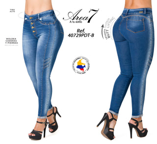 Jean Skinny Efecto Push – Up y Detalle en las Piernas Area 7 40729PDT-B - Azul Medio