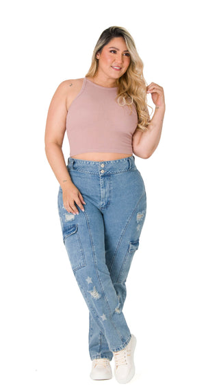 Crop Top Cuello Halter 4B6045C - Palo de Rosa