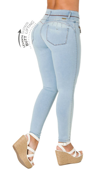 Jeans Levantacola con Cierres Decorativos 40746PAT-B  - Azul Claro