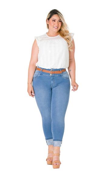 Jean Levanta Cola Skinny Area7 40652PAT-B - Azul Medio