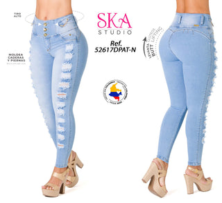 Jean Levantacola con desgaste SKA 52617DPAT-N - Azul Medio