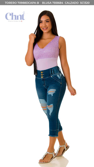 Macy Capris Levantacola Pretina Ancha 70988DCAPA-B - Azul Oscuro
