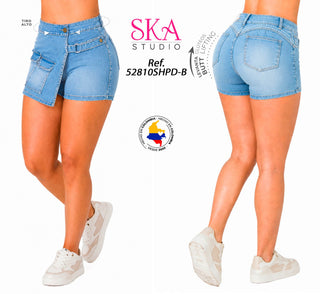 Short de Jean Tiro Alto con Diseño Asimétrico 52810SHPD-B - Azul