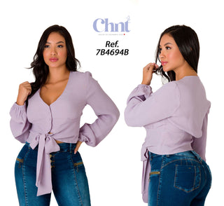 Blusa Escote En V Y Amarre 7B4694B - Lila