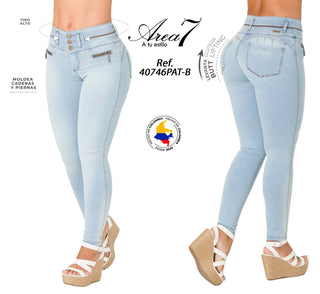Jeans Levantacola con Cierres Decorativos 40746PAT-B  - Azul Claro
