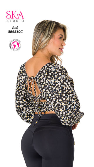 Crop Top Flores Manga Larga 5B6510C - Estampado