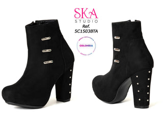 Botines Tacón Alto Punta Redonda  5C1503BTA - Negro