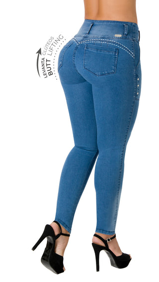 Jean Push – Up con Diseño de Tres Botones Chnt 71378PAP-B - Azul Medio