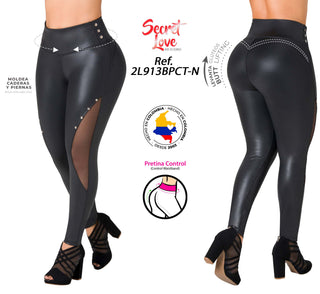 Legging Glam Efecto Cuero  2L913BPCT-N - Negro