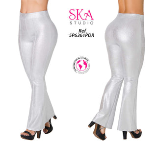 Pantalón Flare Efecto Brillante 5P6361PDR  - Plateado