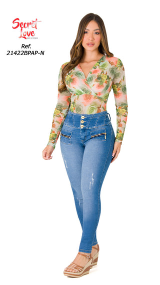 Jean Levanta Cola Skinny Secret Love 21422BPAP-N - Azul Medio
