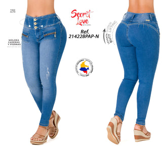 Jean Levanta Cola Skinny Secret Love 21422BPAP-N - Azul Medio