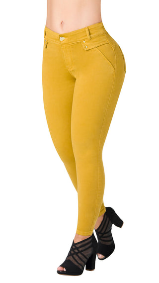 Jean Push – Up con Detalles en Bolsillos Area 7 40727PDT-B - Mostaza