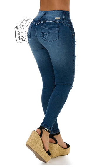 Gentrina Jeans Levantacola Bota Skinny 71011DPAP-B - Azul Oscuro